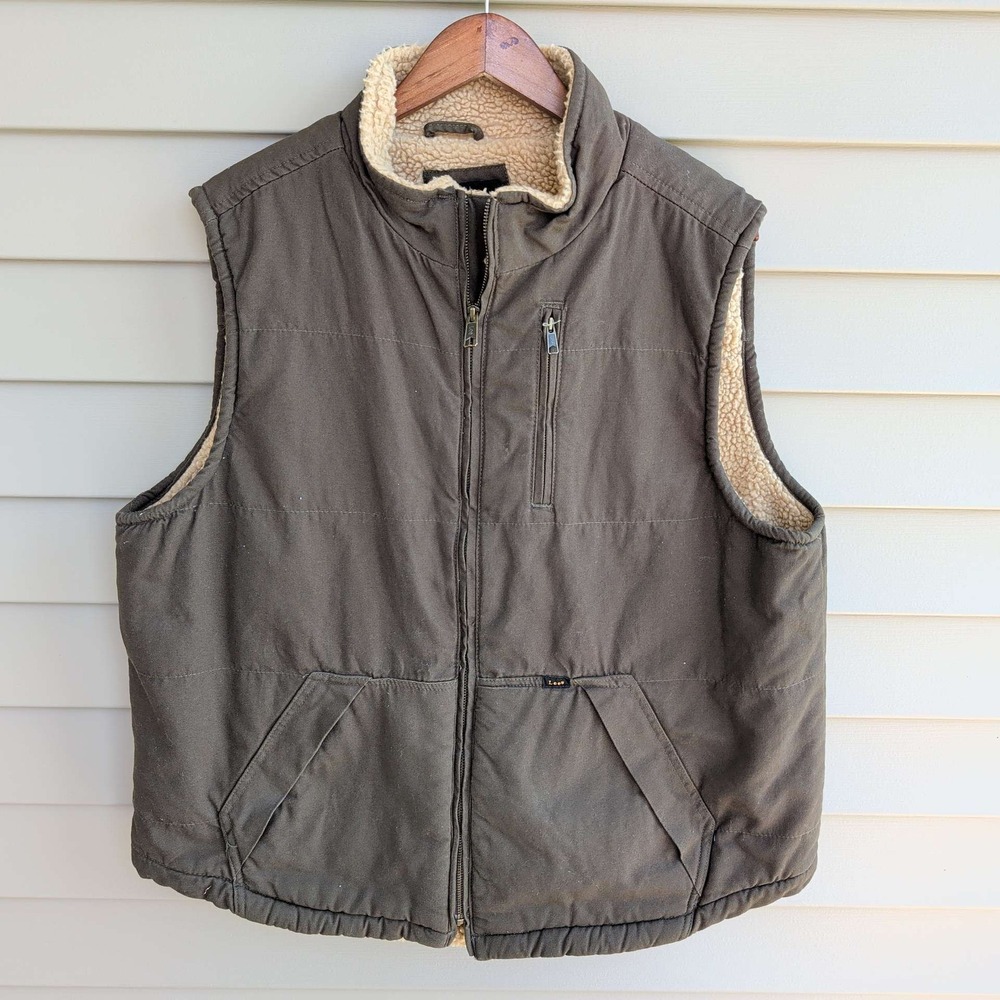 Lee Premium Select Vest Mens XL Brown Canvas Faux Sherpa Lined Full Zip Workwear
